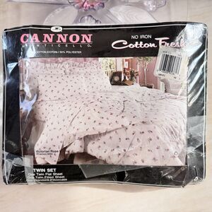 Vintage Cannon Monticello 3pc Twin Set Victorian Rose Floral No Iron CottonFresh